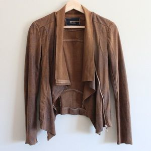 Asymmetric Drape Front Faux Suede Moto Jacket
